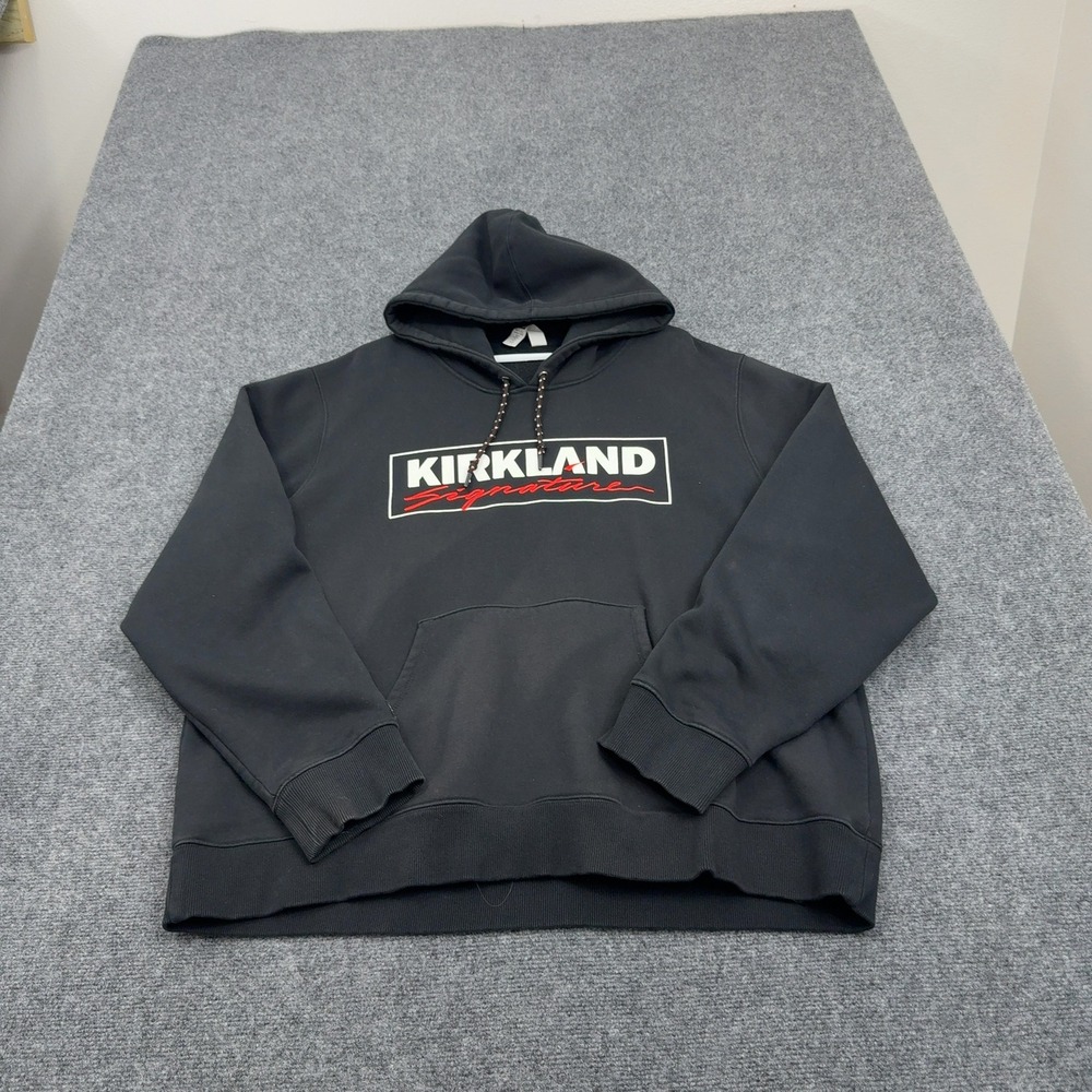 Kirkland Signature Hoodie Mens XXL Black Cotton Logo Pullover Streetwear Casual
